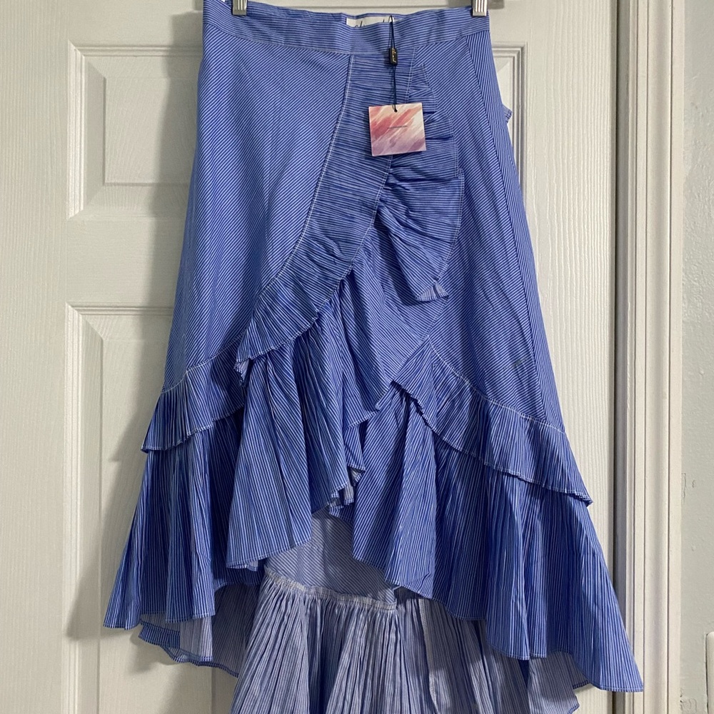 Blue and white stripped high-low skirt